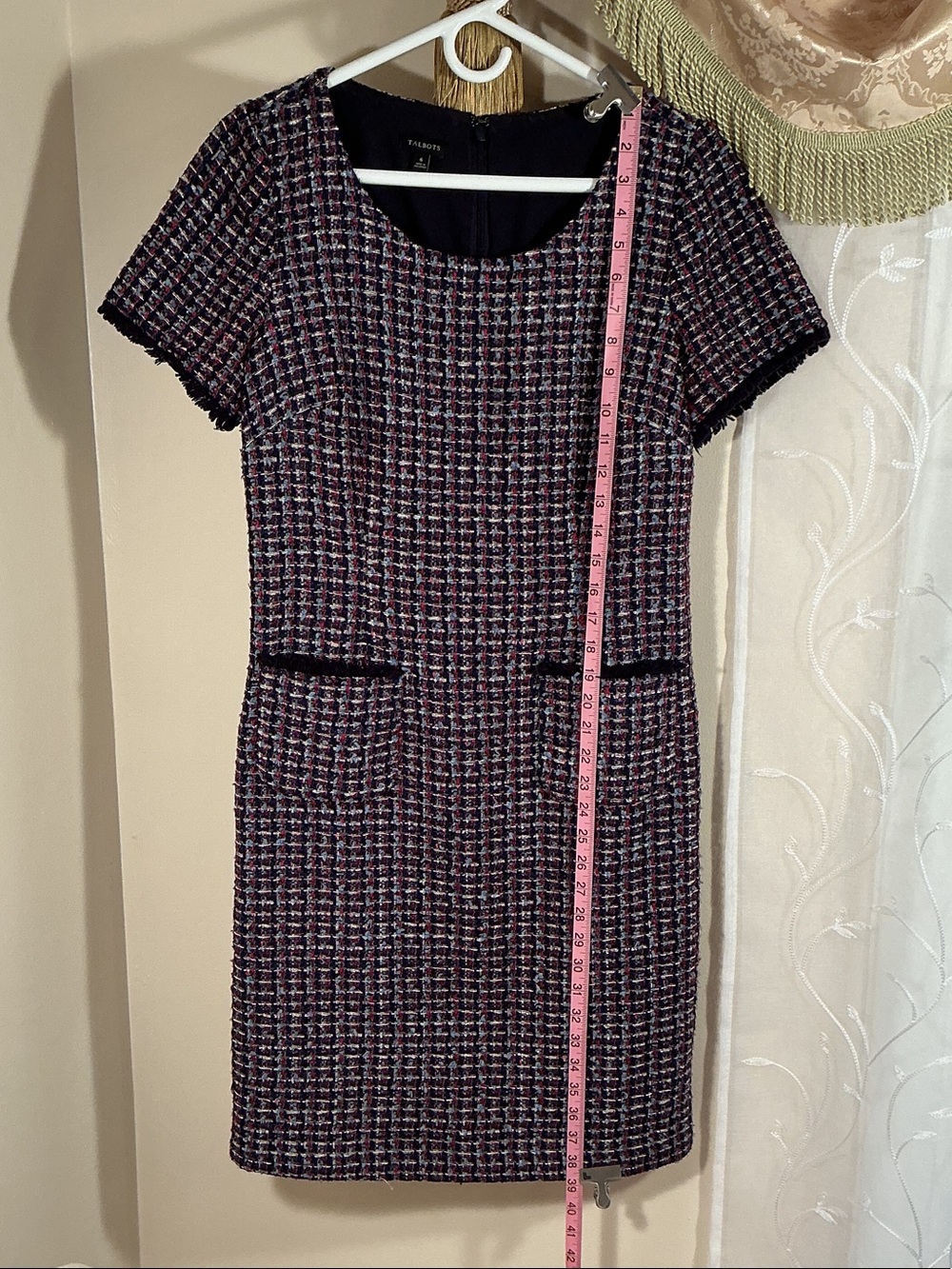 Talbots Red White & Blue Tweed Sheath Mini Dress Short Sleeves Career SZ 6 - Picture 5 of 10